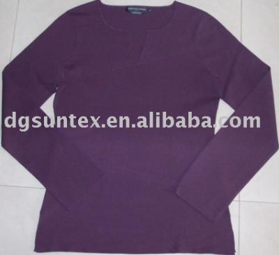 ladies` v neck long sleeve 70% rayon 30%nylon knitted sweater (Mesdames `col V à manches longues 70% rayonne 30% nylon pull tricoté)