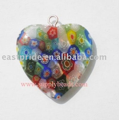 Millefiori Heart Pendants(MFBD048-03) (Millefiori Herz-Anhänger (MFBD048-03))