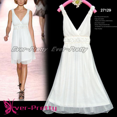 New White Fab V Neck Chiffon Dress Hf-27129 (New White Fab V Neck Chiffon Dress Hf-27129)