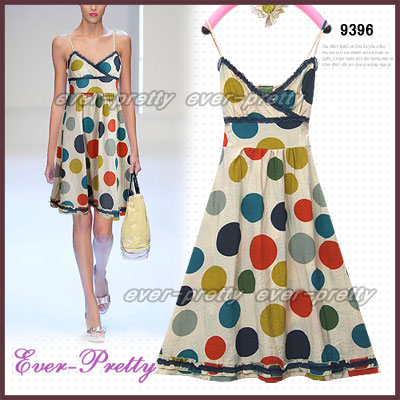 Lovely Beige Colourful Polka Dots Dress He-09396 (Lovely бежевый Красочная Polka Dots одежде он-09396)