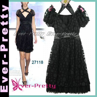 Fab Black Balloon Dress W Polka Dots Hf-27118 (Fab Black Balloon Dress W Polka Dots Hf-27118)