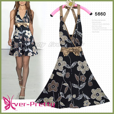 Sexy Black Floral Print Halter Dress-05660 Ft (Sexy Black Floral Print Halter Dress-05660 Ft)