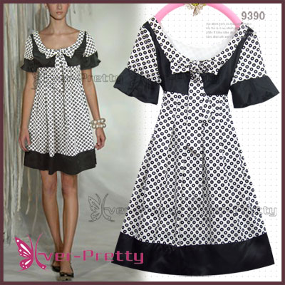 Short Balloon Sleeves And Gentle Gathering Pretty Dress He-09390 (Short Balloon Sleeves And Gentle Gathering Pretty Dress He-09390)