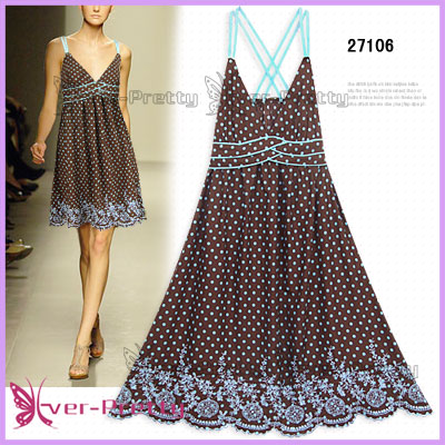 Brown Cotton Border Embroidery Dress Hf-27106 (Браун Хлопок Пограничный вышивкой платья HF 7106)