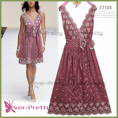Red V Neck Embroidery Cotton Dress Hf-27105 (Красный V Neck Вышивка ситцевом платье HF 7105)