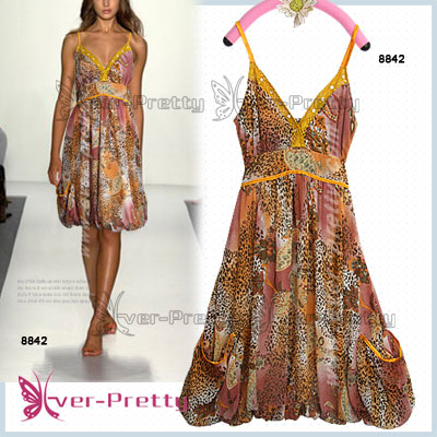 Chiffon Leopard Print Balloon Dress He-09398 (Chiffon Leopard Print Balloon Dress He-09398)