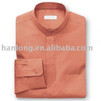 men`s banded collar dress shirt (cotton/polyester long-sleeve) (men`s banded collar dress shirt (cotton/polyester long-sleeve))