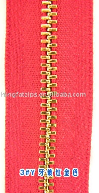 Metal 3# zipper with Y teeth plated red gold (Metal 3 # Reißverschluss mit Y Zähne vergoldet rot gold)