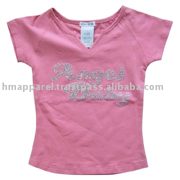 Girls Scoop Neck T-Shirt With Chest Embroidery (Girls Scoop шеи футболку с вышивкой Сундук)