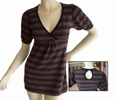 Ladies` dress, purple %26 black strip