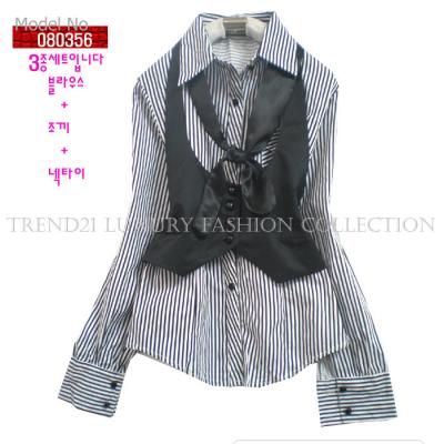 # 080356 Stripe Blouse With Best And Tie (# 080356 Stripe Blouse With Best And Tie)