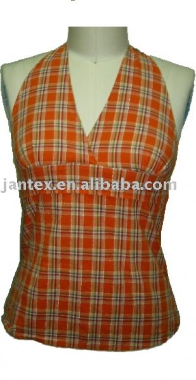 yarn dyed check cotton poplin halter (yarn dyed check cotton poplin halter)