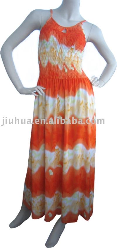 RAYON SMOCKING LONG DRESS (RAYON SMOCKING LONG DRESS)