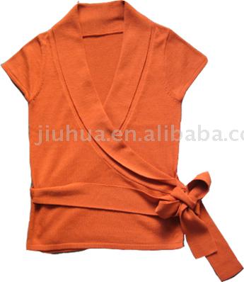 SHORT SLEEVE WRAP KNIT TOP (SHORT SLEEVE WRAP KNIT TOP)