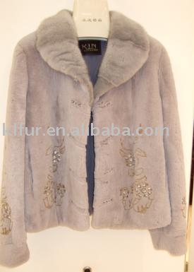 rex rabbit fur coat with red fox fur collar (rex rabbit fur coat with red fox fur collar)