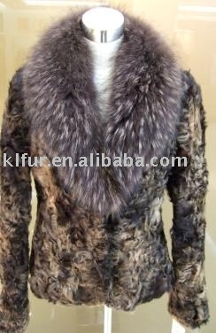 Tibetan lamb fur coat with mink collar (Tibetan lamb fur coat with mink collar)