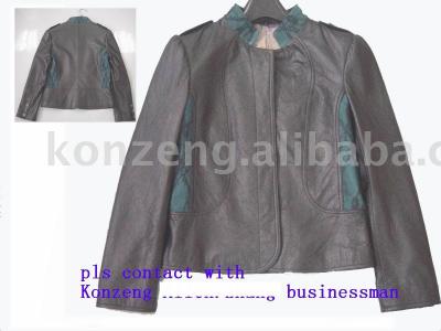 ladies` leather coat with lace (ladies` leather coat with lace)