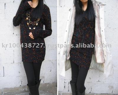 Handmade Style, Slim Fit, Mixed Like Popcorn, Round Neck, Long Knit One Piece Dr (Handmade Style, Slim Fit, mixte comme Popcorn, Round Neck, Long Knit One Piece D)