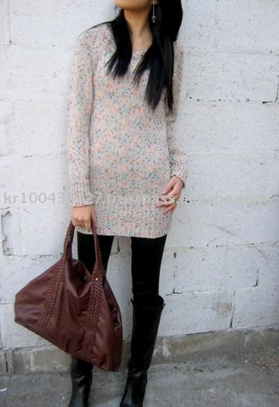 Handmade Style, Slim Fit, Mixed Like Popcorn, Round Neck, Long Knit One Piece (Handmade Style, Slim Fit, mixte comme Popcorn, Round Neck, Long Knit One Piece)