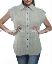 cotton printed stripe voile blouse (cotton printed stripe voile blouse)
