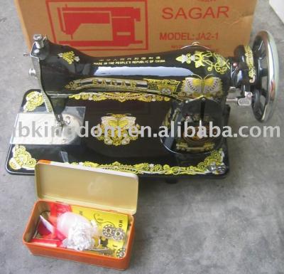 SAGAR brand JA2-1 head manual sewing machine with Golden Tin Accessories (SAGAR brand JA2-1 head manual sewing machine with Golden Tin Accessories)