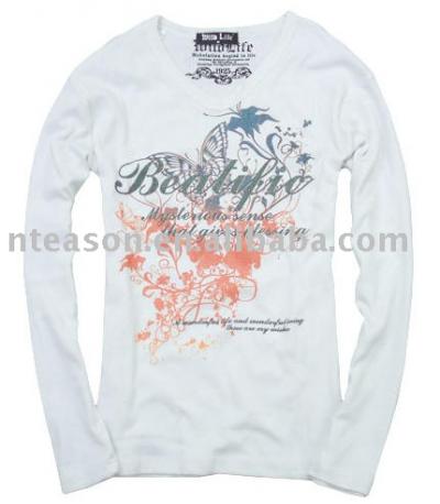 V Collar Cotton Sportswear With Printed Butterfly Design (V Collar Cotton Sportswear With Printed Butterfly Design)