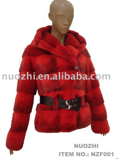 MINK FUR COAT WITH BELT AND HOOD (MINK FUR COAT WITH BELT AND HOOD)