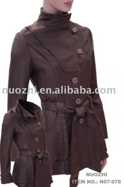 Women`s Leather Coat With Belt (Women`s Leather Coat With Belt)