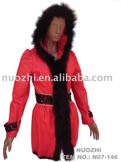 Ladies` Leather coat With Rabbit Fur (Ladies` Leather coat With Rabbit Fur)