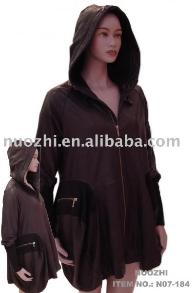 Women`s Quilted Lamb Nappa Long Coat With Knitted hood (Women`s Quilted Lamb Nappa Long Coat With Knitted hood)