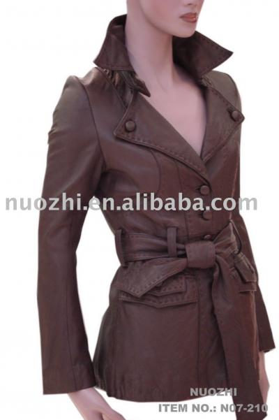 Women`s Leather Coat With Belt (Women`s Leather Coat With Belt)