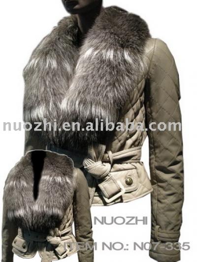 Female fashion leather jacket with fox fur on collar (Female fashion leather jacket with fox fur on collar)