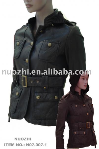 Women`s Lamb Nappa Knitted Jacket With Belt (Women`s Lamb Nappa Knitted Jacket With Belt)