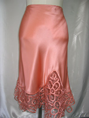 100% silk satin embroidery and lace skirt