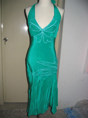 ladies` 100% polyester satin embroidery dress (ladies` 100% polyester satin embroidery dress)