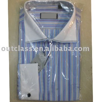 Blue Striped Shirt With White Trim (Blue Striped Shirt With White Trim)