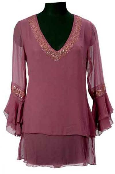 Silk Frill Top With Hand Embroidary (Silk Frill Top With Hand Embroidary)