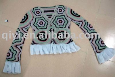 sell lades` fashion cardigan with chiffon trims (sell lades` fashion cardigan with chiffon trims)