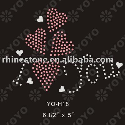 valentine heart rhinestone motif for T-Shirt and Garment