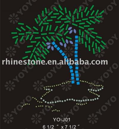 Heat transfer Palm Tree rhinestone motif for T-Shirt and Garment