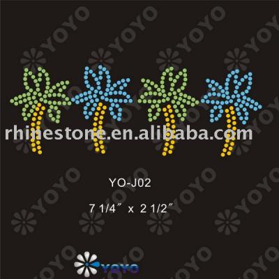 Heat transfer Palm Tree rhinestone motif for T-Shirt and Garment
