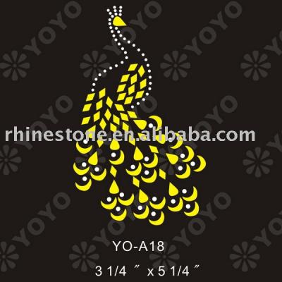 Heat transfer peafowl rhinestone motif for T-Shirt and Garment