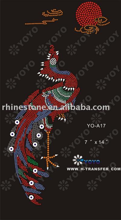 Heat transfer phoenix rhinestone motif for Garment