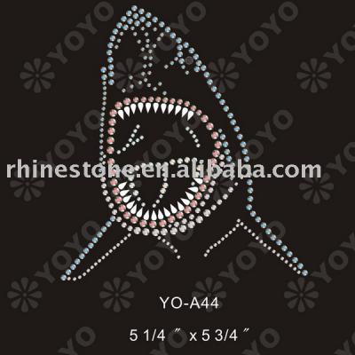 Iron on Shark rhinestone motif for T-Shirt and Garment (Fer sur Shark strass motif pour T-Shirt et vêtements)