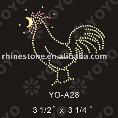Iron on Cock rhinestone motif for T-Shirt and Garment