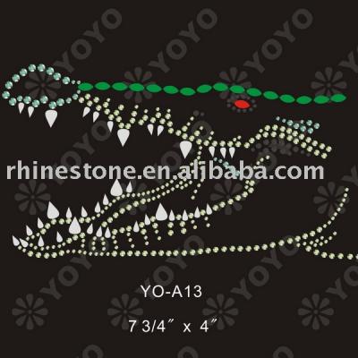 Iron on Crocodile rhinestone motif for T-Shirt and Garment