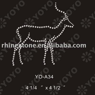 Iron on Deer rhinestone motif for T-Shirt and Garment