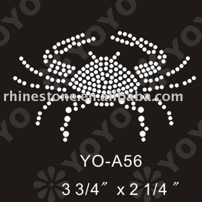 Iron on crab rhinestone motif for T-Shirt and Garment