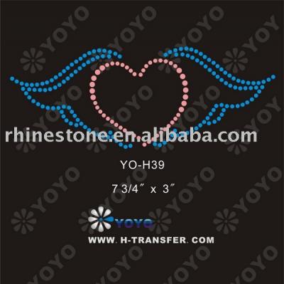 Iron on Heart with Wing Rhinestone (Iron Wing auf Herz mit Strass)