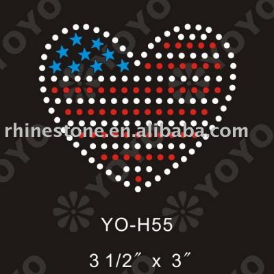 Heat transfer heart and US flag rhinestone